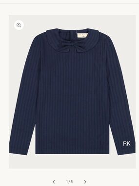 Retrokid Mae ribbed collar tshirt with bow. Girls size 13-14